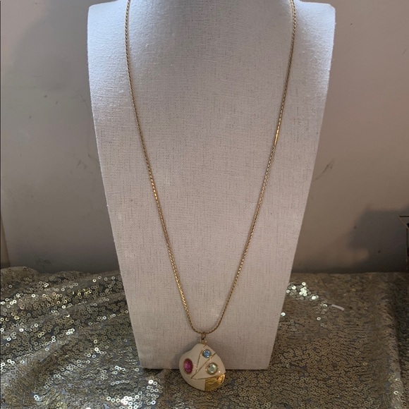 Jewelry - Vintage Gold Pendant Necklace with Multicolor Accents